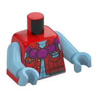 Torso, Jacket, Magenta Bead Necklace, Medium Azure Bare Chest, Silver Symbol on Back print, Medium Azure Arms and Hands Red
