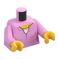 Torso Sweater with Buttons, White Shirt Print, Bright Pink Arms, Yellow Hands Bright Pink