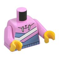 Torso Hoodie, Medium Blue and White Angular Stripes Print, Bright Pink Arms, Yellow Hands Bright Pink