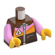 Torso, Jacket with Bright Pink/Orange/Bright Light Orange Decorations, Zipper print, Bright Pink Arms, Yellow Hands, NO.6373 Reddish Brown