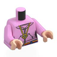 Torso, Hoodie, Silver Zipper, Yellow Necklace, Red/Yellow/Blue Belt print, Bright Pink Arms, Light Nougat Hands Bright Pink