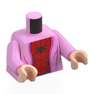 Torso, Robes over Red/Blue Spider-Man Suit, Black Spider print, Bright Pink Arms, Light Nougat Hands Bright Pink