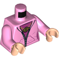 Torso Sweater, Zipper, Dark Pink Shirt, Golden Medallion Print, Bright Pink Arms, Light Nougat Hands Leuchtrosa