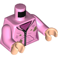 Torso Sweater, Zipper, Dark Pink Shirt, Dirty and Tattered Print, Bright Pink Arms, Light Nougat Hands Bright Pink