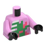 Torso, Pixelated Skeleton and Green Squares Print, Bright Pink Arms, Black Hands Leuchtrosa