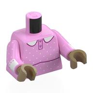 Torso, Night Gown, Dark Pink Trim, White Dots, Collar print, Bright Pink Arms, Dark Tan Hands Leuchtrosa