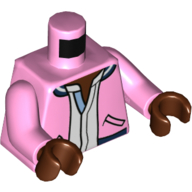 Torso Letterman Jacket, Open over White Tunic Print, Bright Pink Arms, Reddish Brown Hands Leuchtrosa