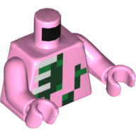 Torso Pixelated Green, Dark Green, and White Squares Print, Bright Pink Arms and Hands Bright Pink