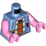 Torso Jacket, Red and Yellow Shirt, White Snaps Print, Bright Pink Arms and Hands Medium Azure