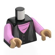 Torso Jacket, Dark Bluish Grey Scarf, Bright Ponk Shirt print, Bright Pink Arms, Warm Tan Hands Black