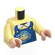 Torso, Blue Apron, White Collar, Fish print, Bright Light Yellow Arms, Light Nougat Hands Leuchtendes Hellgelb
