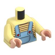 Torso, Dark Orange Striped Shirt, Bright Light Blue Overalls, Red Buttons print, Bright Light Yellow Arms, Light Nougat Hands Leuchtendes Hellgelb