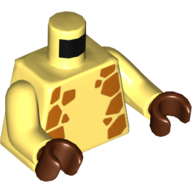 Torso Orange Giraffe Spots on Sides and Back Print, Bright Light Yellow Arms with Orange Giraffe Spots Print, Reddish Brown Hands Leuchtendes Hellgelb