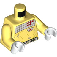 Torso Shirt with White Squares, Red Triangles, Belt, Print, Bright Light Yellow Arms, White Hands Leuchtendes Hellgelb