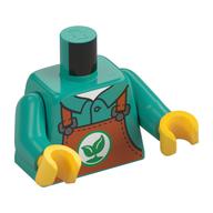 Torso Shirt, under Dark Orange Apron, Green Leaf Symbol print, Dark Turquoise Arms, Yellow Hands Dunkeltürkis