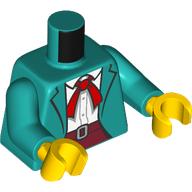 Torso, Jacket, White Shirt, Red Tie/Ribbon/Scarf, Dark Red Pants print, Dark Turquoise Arms, Yellow Hands Dunkeltürkis