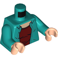Torso Shirt, Open over Dark Red Undershirt Print, Dark Turquoise Arms, Light Nougat Hands Dunkeltürkis