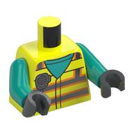 Torso Safety Vest, Light Bluish Grey Stripes, Radio print, Dark Turquoise Arms, Black Hands Leuchtgelb