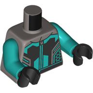 Torso, Racing Suit, Dark Turquoise/Black/Silver Markings print, Dark Turquoise Arms, Black Hands Flat Silver