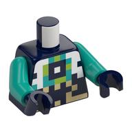 Torso, Pixelated White/Dark Turquoise/Lime Shapes print, Dark Turquoise Arms, Dark Blue Hands Dark Blue
