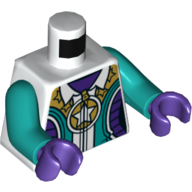 Torso Jacket with Zipper, White Star on Gold Circle, Dark Turquoise and Dark Purple Panels Print, Dark Turquoise Arms, Dark Purple Hands Weiß