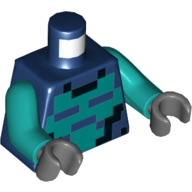 Torso Pixelated Dark Turquoise, and Black Squares print, Dark Turquoise Arms, Dark Bluish Gray Hands Dark Blue