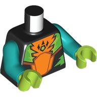 Torso, Orange/Lime/Green/Dark Orange Shapes print, Dark Turquoise Arms, Lime Hands Black