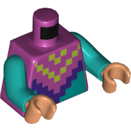 Torso Pixelated Yellow and Dark Purple Squares print, Dark Turquoise Arms, Medium Nougat Hands Magenta