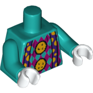 Torso Shirt with Magenta Diamonds, Suspenders, Bright Light Orange Pom-poms Print, Dark Turquoise Arms, White Hands Dunkeltürkis