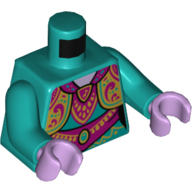 Torso Tunic, Layered, Ornate Gold and Dark Pink Decorations Print, Dark Turquoise Arms, Lavender Hands Dark Turquoise