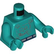 Torso Bare Chest with Skull Tattoo Print, Dark Turquoise Arms and Hands Dark Turquoise