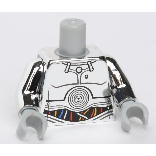 Torso Droid with Blue, Red and White Wires Print (TC-14), Chrome Silver Arms, Light Bluish Gray Hands Chrome Silver