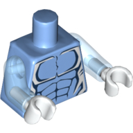 Torso Bare Chest, Dark Blue Muscles Outline and White Edges Print, Trans-Medium Blue Arms, White Hands Medium Blue