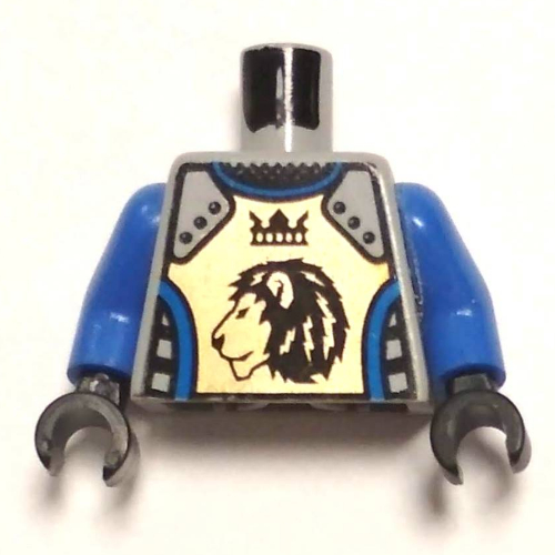Torso Armor, Lion with Crown Print, Royal Blue Arms, Black Hands Light Bluish Gray