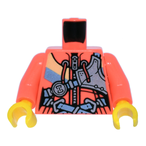 Torso, Bright Light Blue/Bright Light Orange Jacket, Bright Light Blue Straps, Silver Hour Glass print, Coral Arms, Yellow Hands Coral