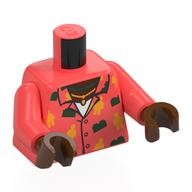 Torso, Hawaiian Shirt, Dark Green Bricks, Bright Light Orange Minifigs, Gold Necklace, White Shirt print, Coral Arms, Reddish Brown Hands Koralle