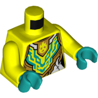 Torso Armor, Gold, Dark Turquoise, and White Panels Print, Vibrant Yellow Arms, Dark Turquoise Hands Vibrant Yellow
