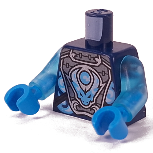 Torso, Silver Armour, White/Bright Light Blue Dragon print, Trans-Light Blue Arms, Dark Azure Hands Dark Blue