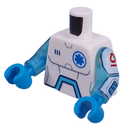 Torso, Dark Azure Star of Life, Droid Panels, Battery on Back print, Trans-Light Blue Arms, Dark Azure Hands White