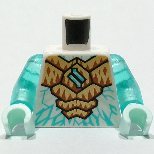Torso Armor, Gold and Orange Plates, Dark Turquoise Ice Markings print, Trans-Light Blue Arms, Light Aqua Hands Weiß