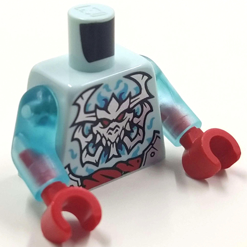 Torso, Red Belt, Silver Dragon Skull, Horns print, Trans-Light Blue Arms, Red Hands Light Aqua