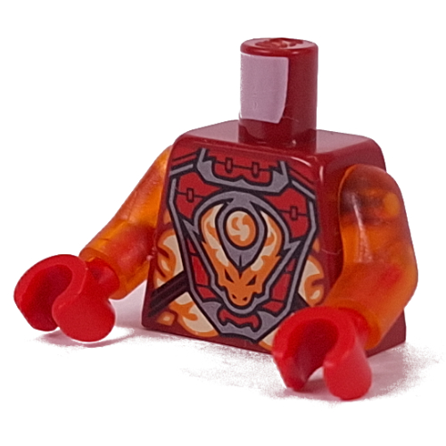Torso Armor, Silver and Dark Red Panels, Orange and Bright Light Yellow Decorations, Dragon Print, Trans-Orange Arms, Red Hands Dark Red