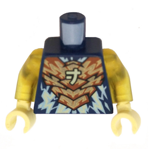 Torso Armor, Gold and Orange Chestplate, Bright Light Yellow Lightning and Asian Symbol print, Trans-Yellow Arms, Bright Light Yellow Hands Dunkelblau