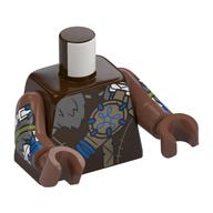 Torso, Hide Tunic, Dark Bluish Grey Fur, Dark Tan/Blue Straps with Blue Decorations, Arm Print, Medium Brown Arms and Hands Dunkelbraun