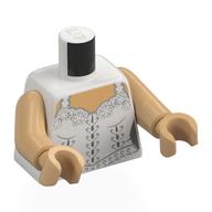 Torso, White Dress, Silver Decorations, Light Nougat Chest print, Warm Tan Arms and Hands Weiß