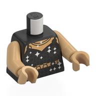 Torso, Black Top, White Sparkles print, Warm Tan Arms and Hands Perltitan
