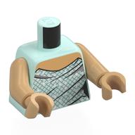 Torso, Dress, Silver Mesh, White Sparkles, Warm Tan Chest print, Warm Tan Arms and Hands Light Aqua