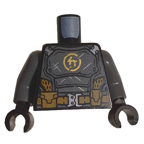 Torso Armor, Dark Bluish Gray Chestplate, Tan Utility Belt, Orange Symbol print, Pearl Titanium Arms, Black Hands Schwarz