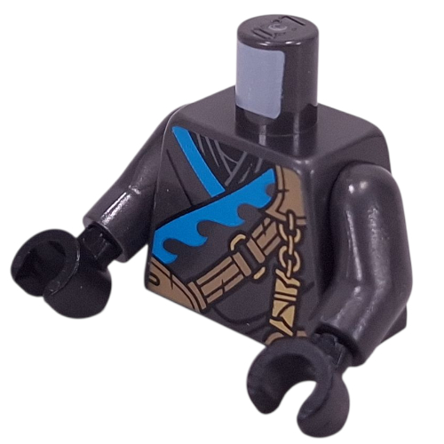 Torso, Ninja Robes, Medium Azure Trim, Dark Tan Strap, Gold Chain print, Pearl Titanium Arms, Black Hands Pearl Titanium