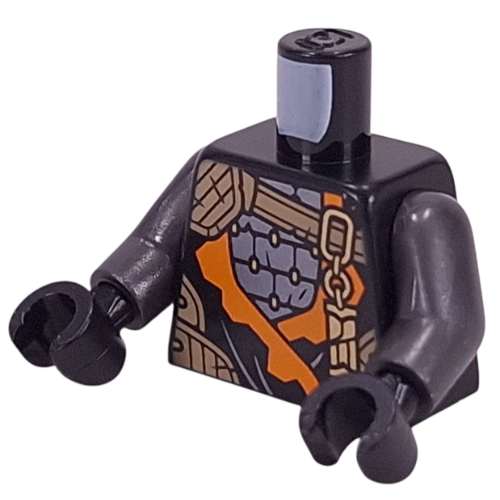Torso, Ninja Robes, Orange Trim, Gold Decorations, Silver Armor Plating print, Pearl Titanium Arms, Black Hands Schwarz